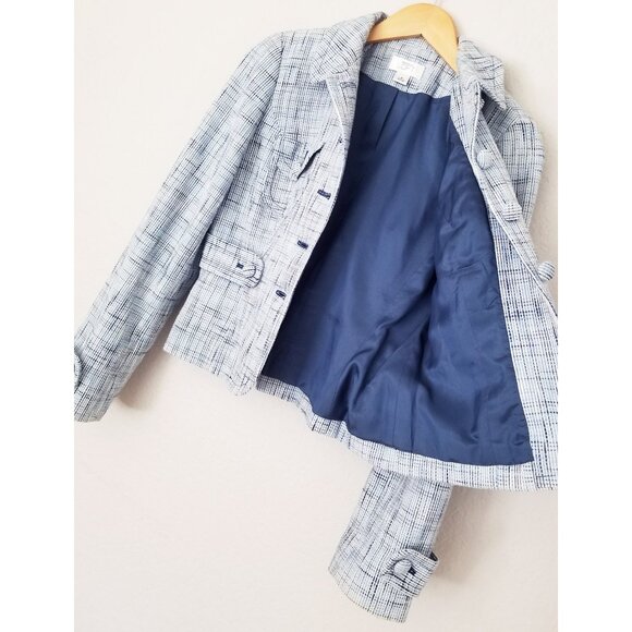 LOFT Ann Taylor Light Blue Tweed 100% Cotton Blazer Jacket 4 Preppy Office Boho - Picture 9 of 15